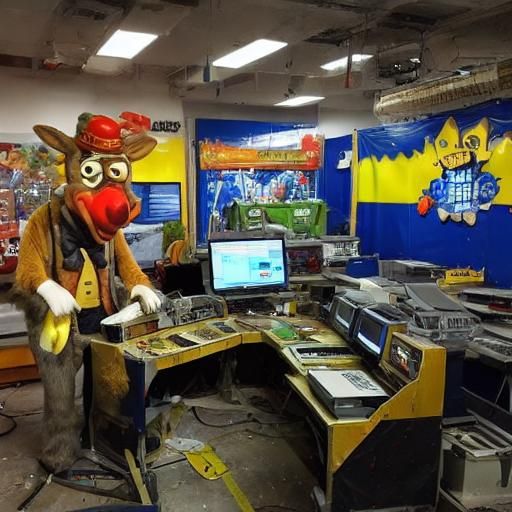 Rabbit Animatronic Clown on Stage, Digital Matte Painting