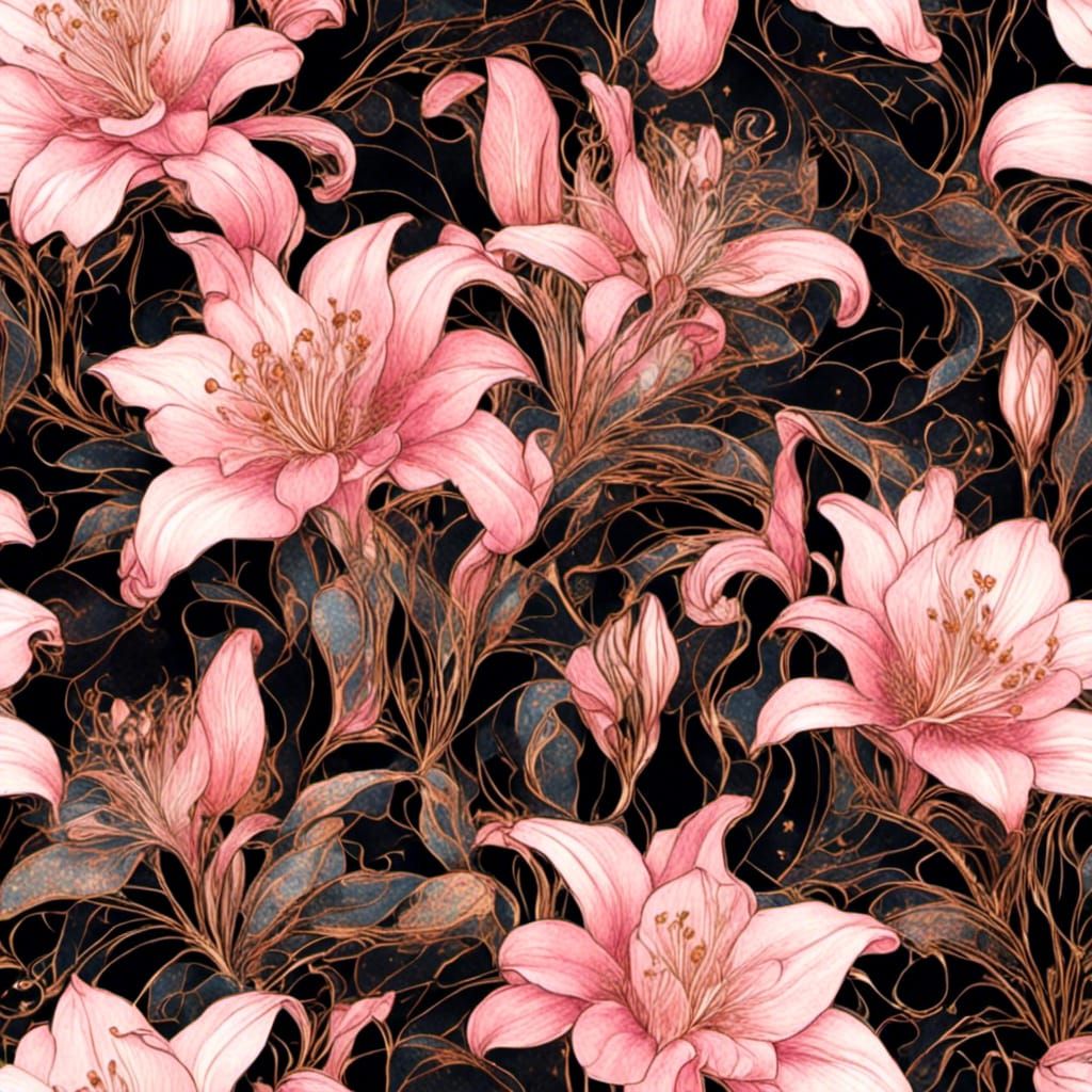 Pale Pink Lilies in Art Nouveau Style