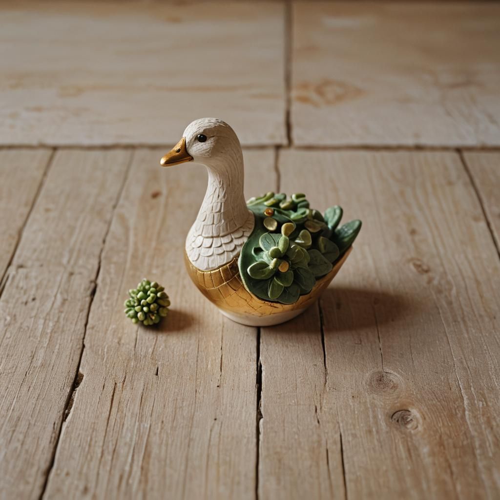 Miniature Clay Goose Figurine Still Life