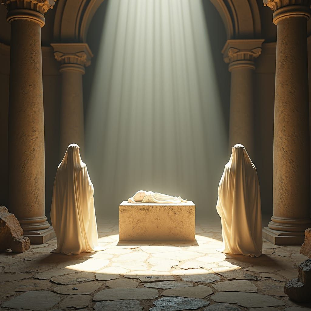 Empty Tomb: Radiant Figures in a Matte Painting Style
