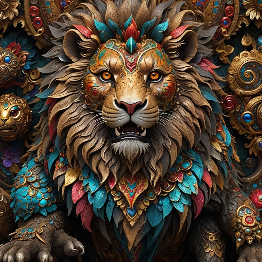 Mythical Lion-Monkey Fusion in Polychrome Concept Art