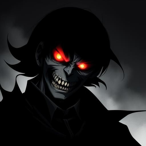 Menacing Shadow Grin in Studio Trigger Anime Style