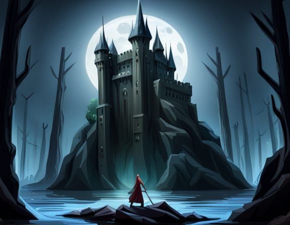 Forest Giant Watches Over Gothic Castle