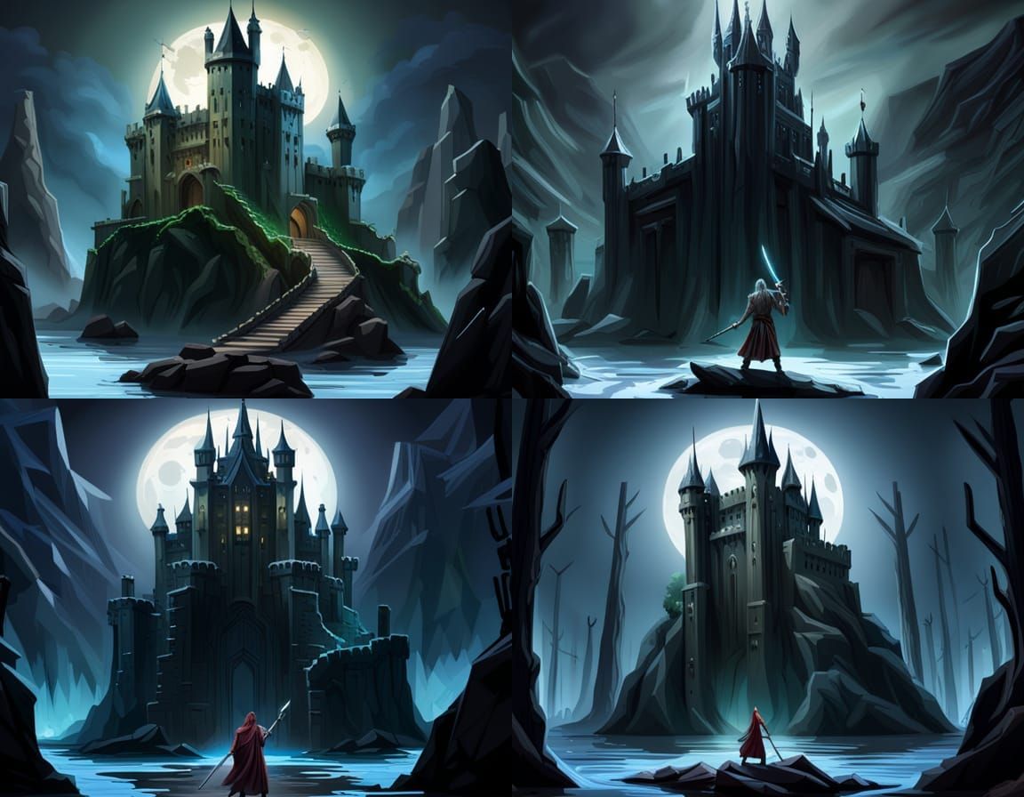 Dark Fantasy Gothic Castle with Forest Giant