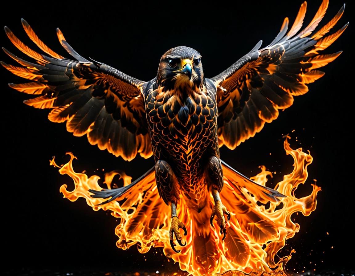 Falcon of Liquid Fire Against Dark Sky