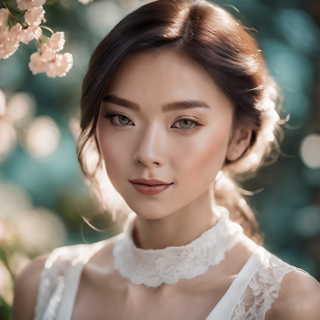 Photorealistic Portrait of Young Woman in Silk Blouse