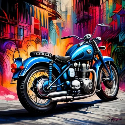 Triumph Motorcycle Portrait in Graffiti Art Style