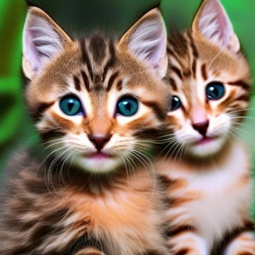 Kittens Stalking in Hyper-realistic Dreamscape