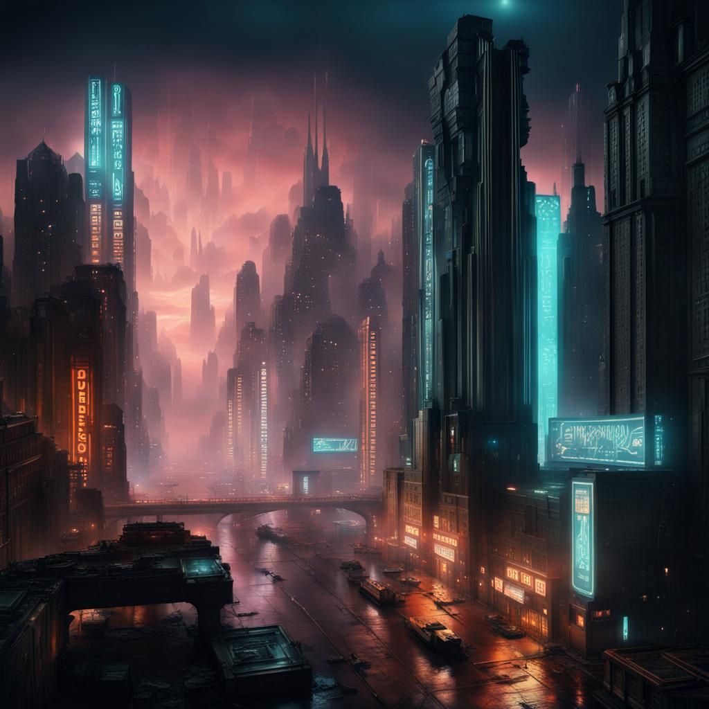 Art Deco Cityscape in Post-Apocalyptic Future