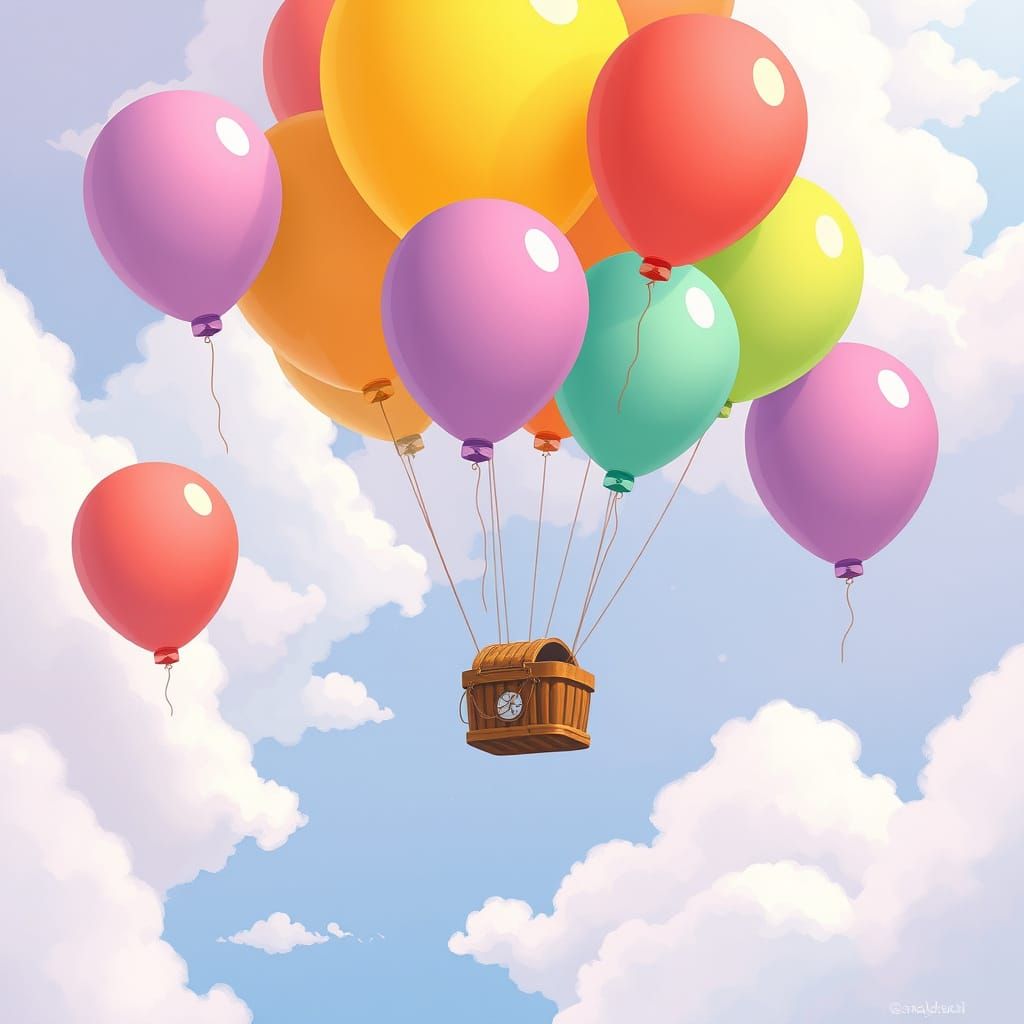 Whimsical Balloons Floating Among Clouds
