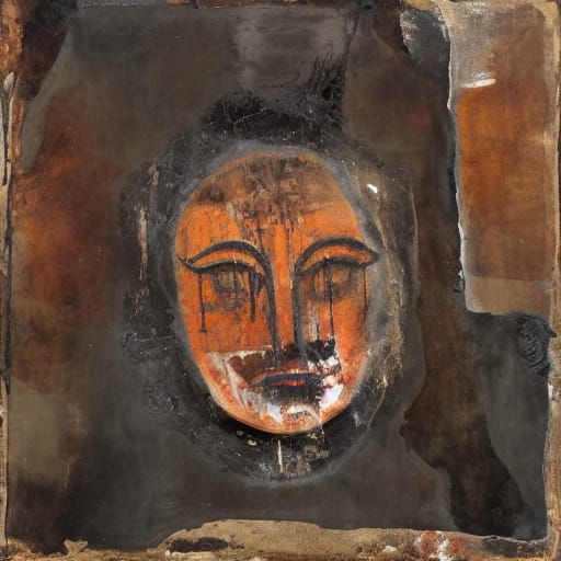 Abstract Mixed Media Mask with Earthy Tones