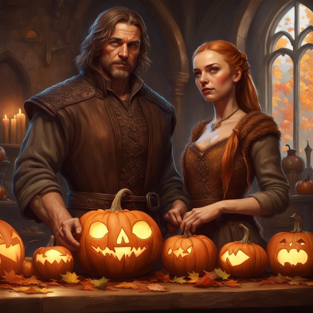 Sansa and Sandor: Joyful Pumpkin Carving in Autumn