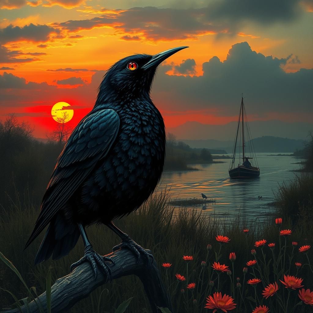 Starling at Sunset: Color Print Art Masterpiece