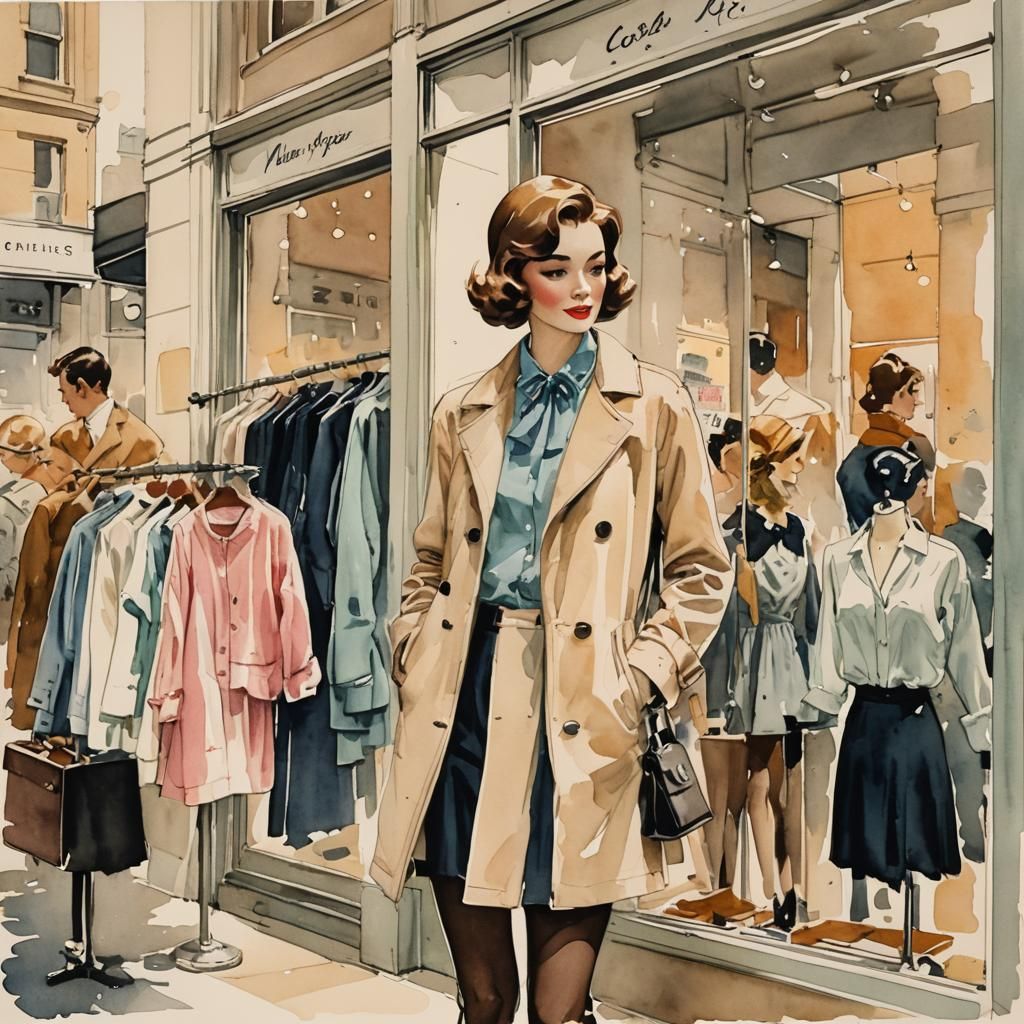 Vintage Clothing Store Sign in Watercolor Style