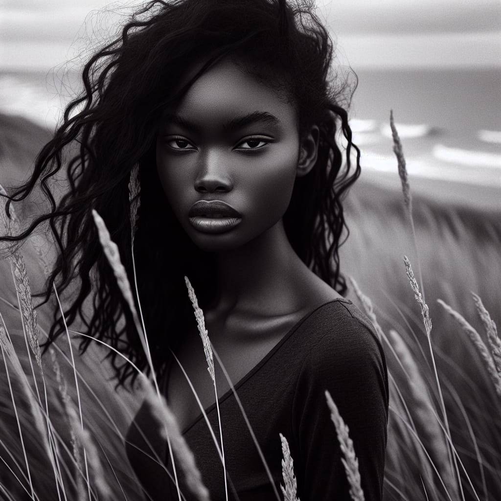 Black Woman in Tall Grass: Dutch Landscape Photography