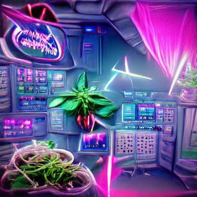 Synthwave Neon Cannabis Farm in Space