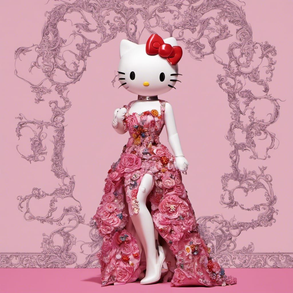 Hello Kitty attends the Met Gala in a dress by Versace