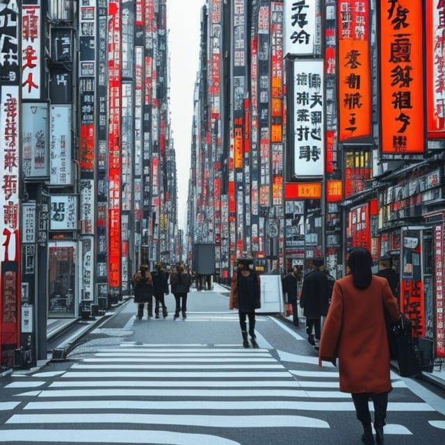 Shinjuku Street Scene in an Abstract Style