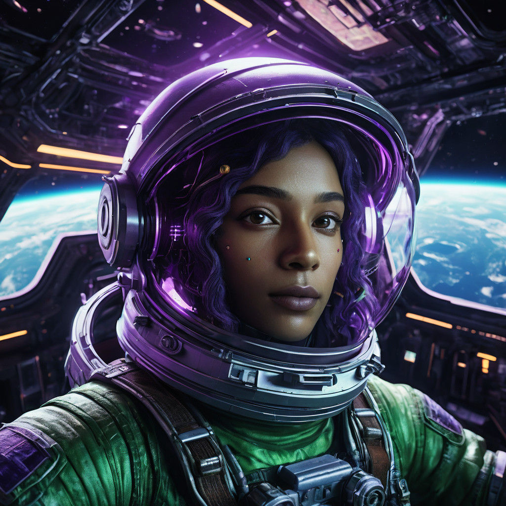 Astronaut in Dark Fantasy Space Ship on Venus