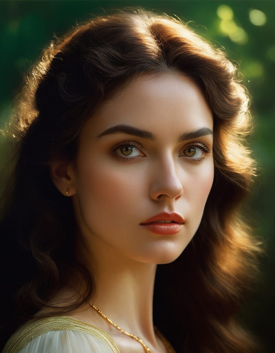 Dreamy Portrait of a Young Woman with Amber Eyes