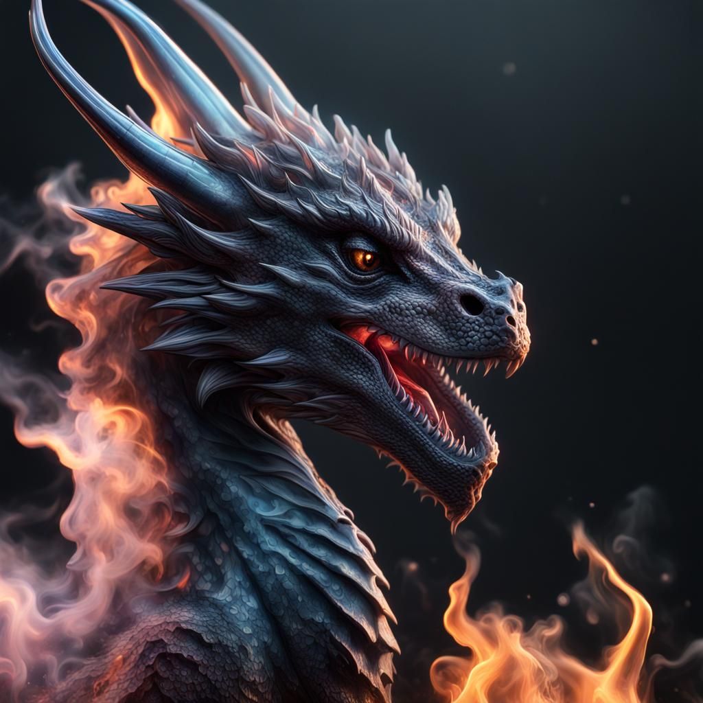 Crystal Galaxy Dragon with Flames in Hyperrealism