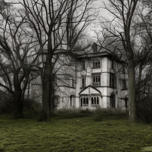Dark Gothic Manor in Overgrown Forest