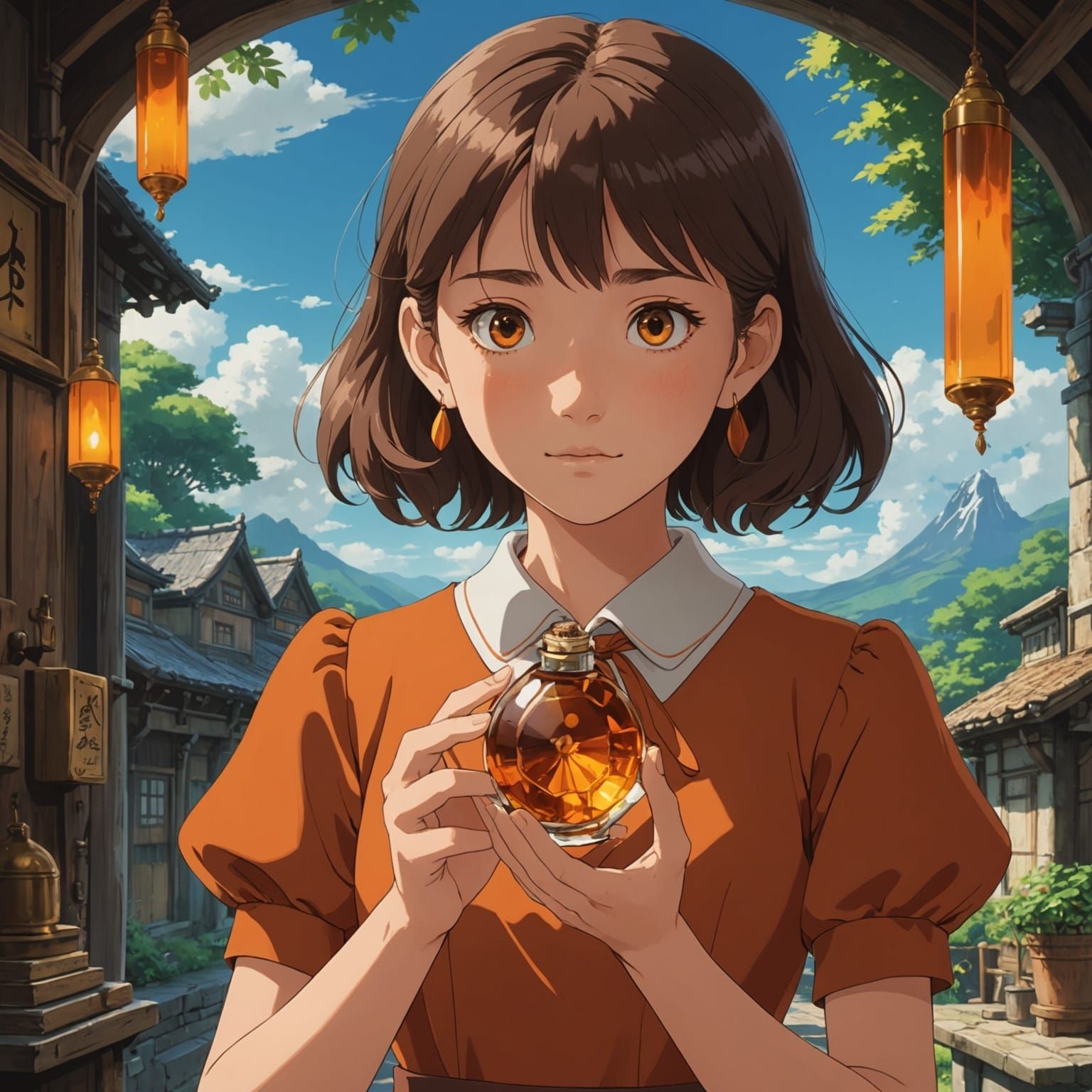 Girl with Amber: Studio Ghibli Anime Style