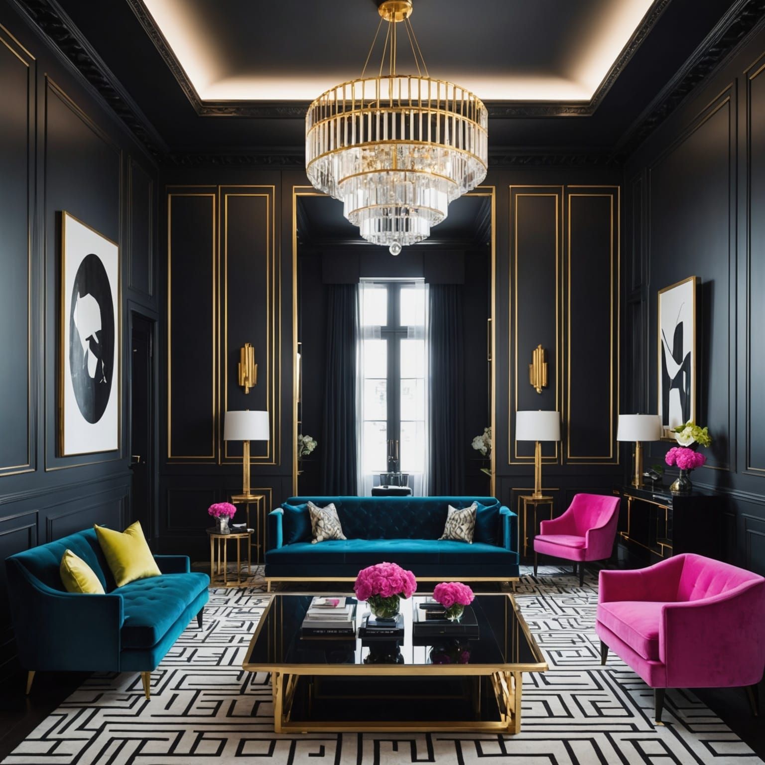 Modern Art Deco Room with Neon Accents