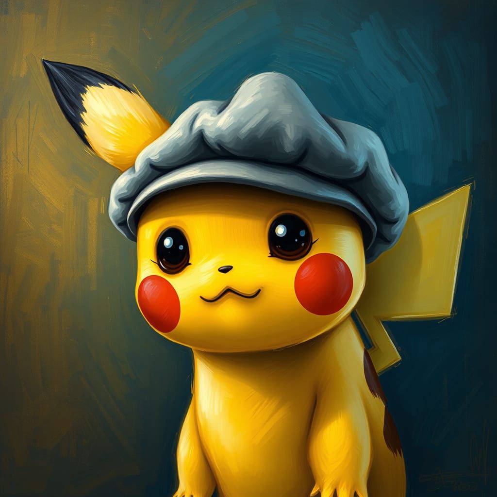 Pikachu-like Creature in Van Gogh Style Oil Painting