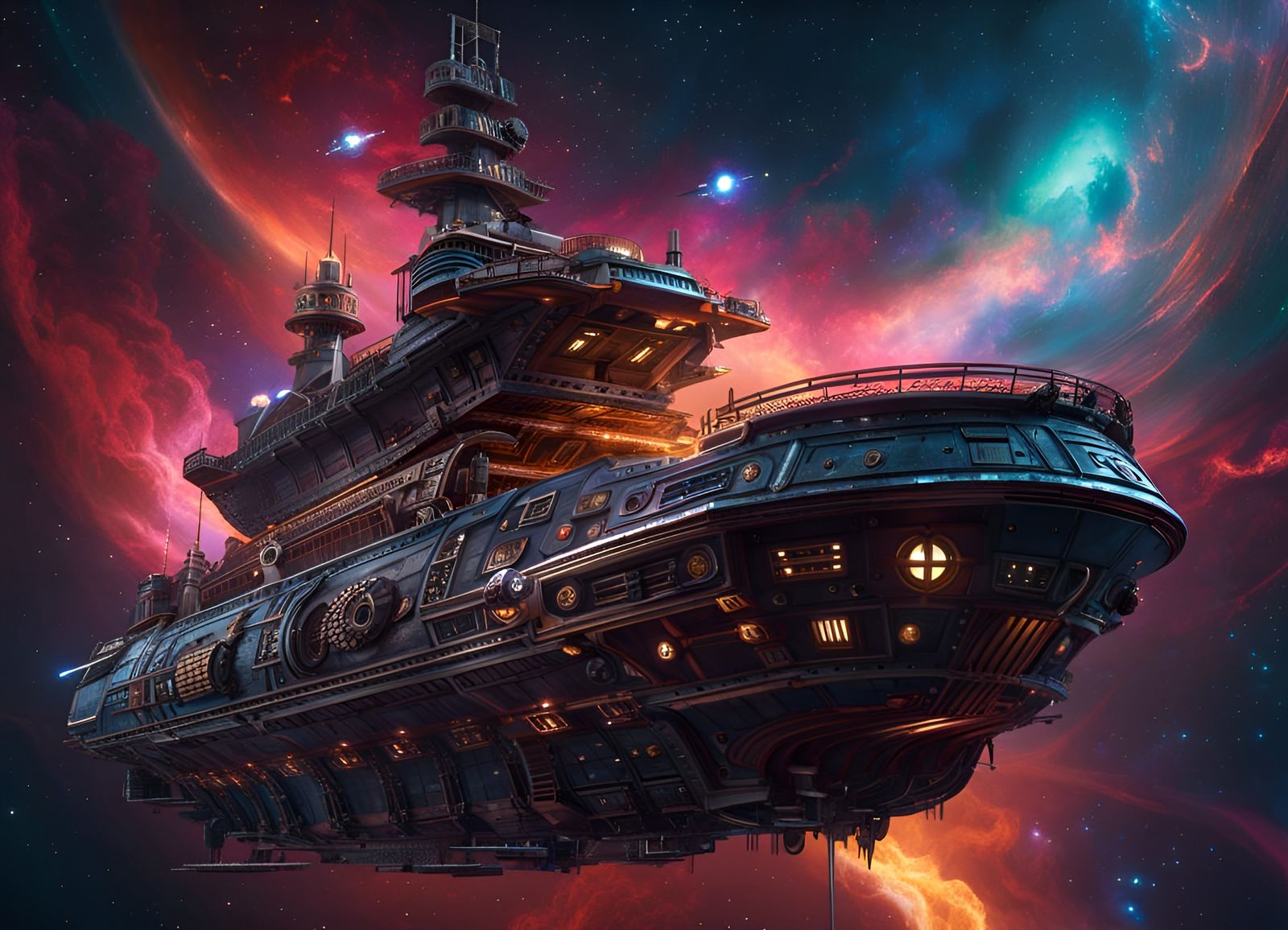 Detailed Space Pirate Ship in Nebula