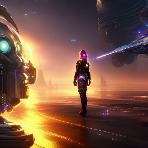 Hyperrealistic Android Robot Girl in Digital World