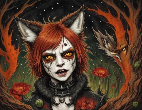 Damaged Jackal-Fox-Wolf Mask in Punk-Goth Furry Art
