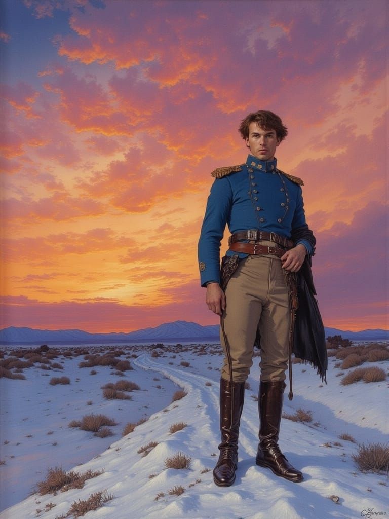 Neoclassical Desert Soldier at Sunset