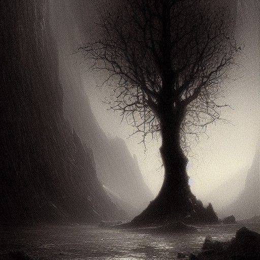 Lonely Tree in Horror Illustration Style