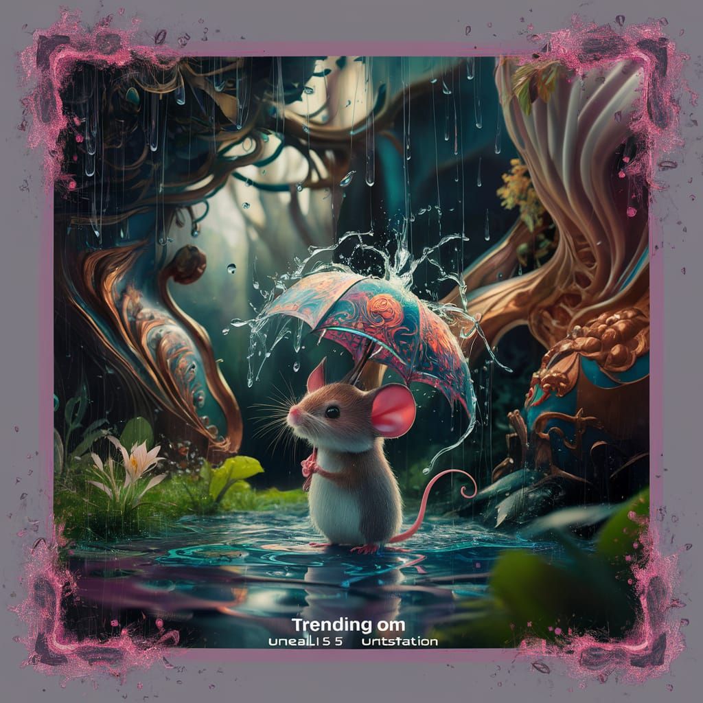 Whimsical Spring Shower Scene in Dreamlike Forest