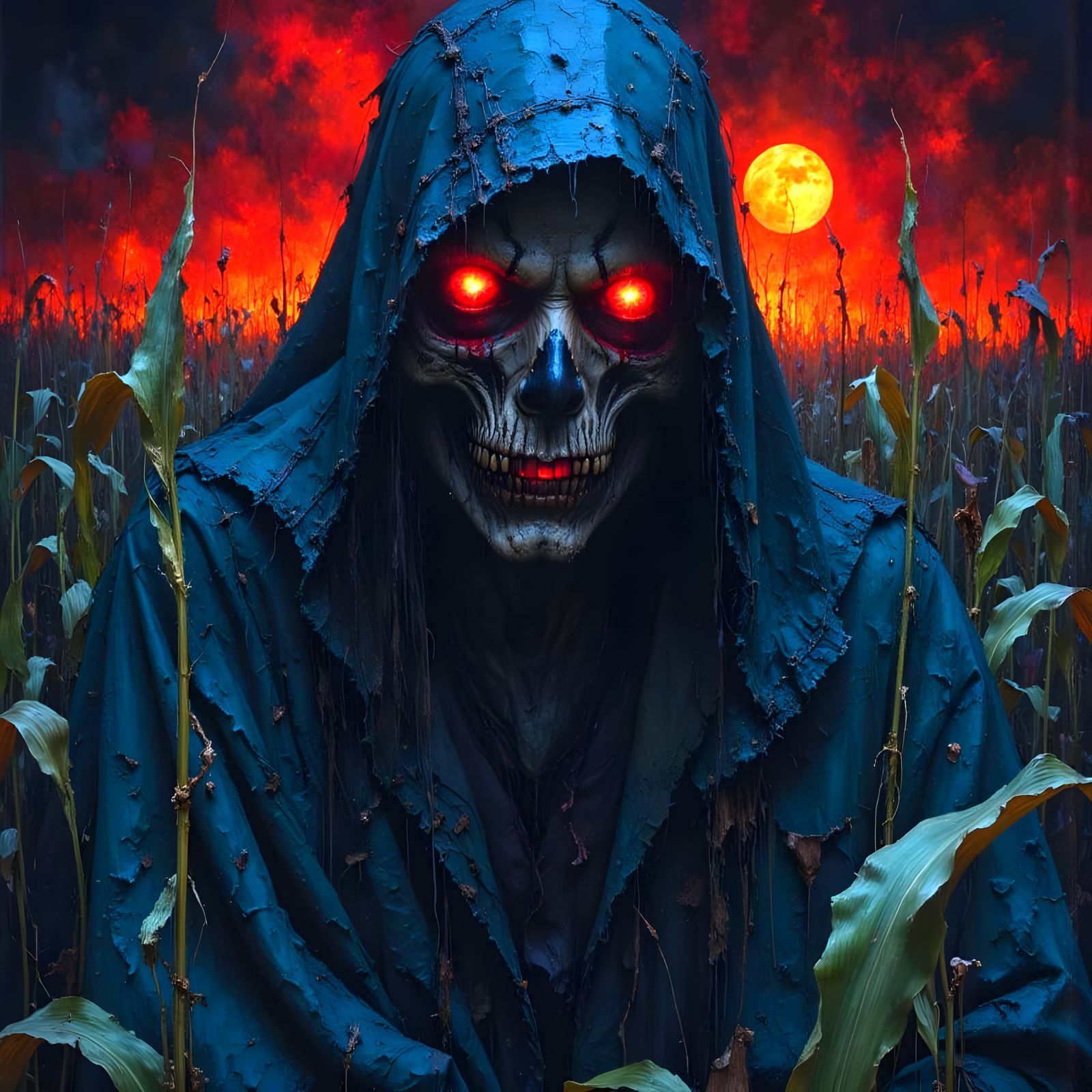 Horror Scarecrow's Vengeance in Expressionist Style