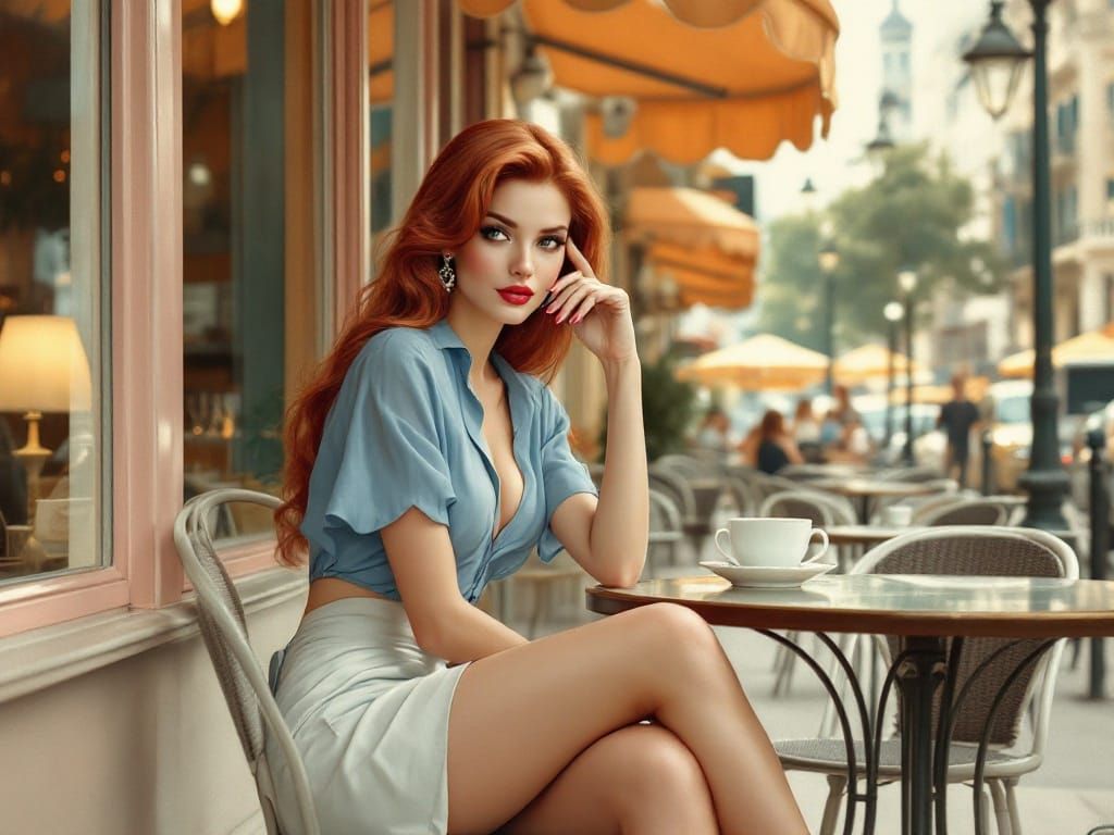 Elegant Café Scene in Soft Pastels