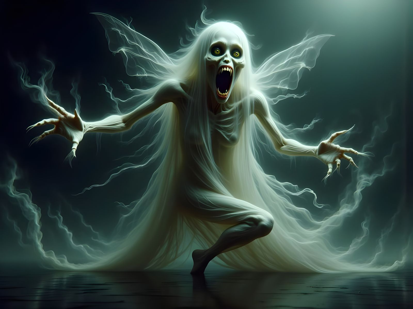 Grotesque, Ghostly Fairy-Like Creature in Dark, Gothic Textu...