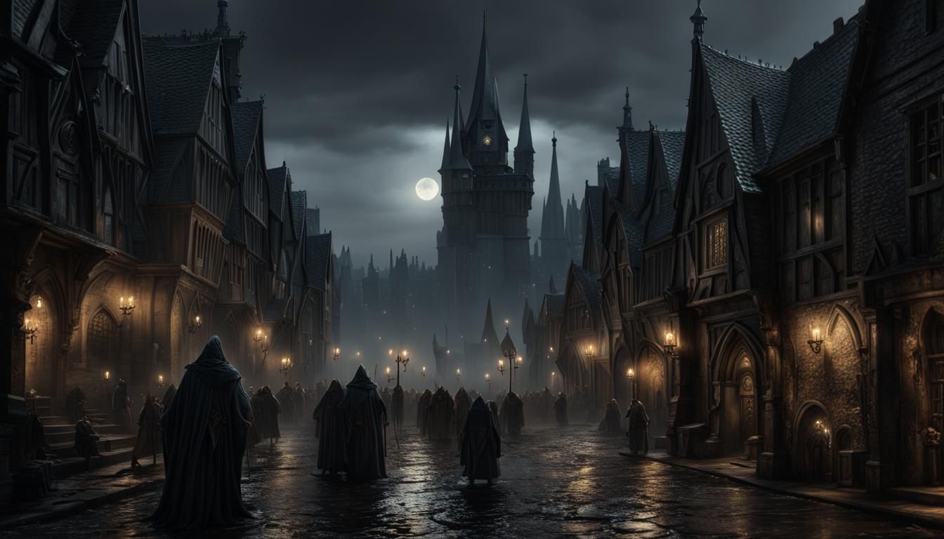Dark Medieval Cityscape in Gothic Horror Style