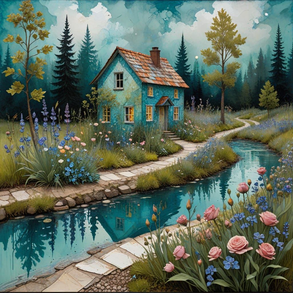 Vibrant Floral Tapestry in a Waterfront Abode