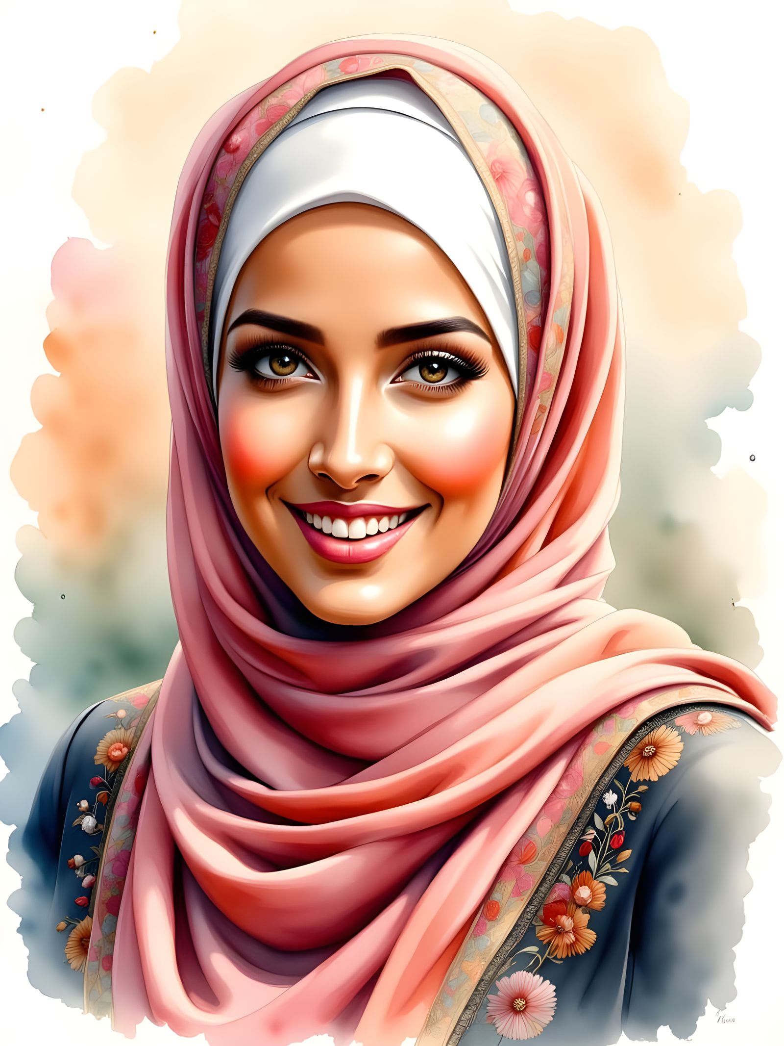 Hijab Beauty in Elegant Watercolor Style