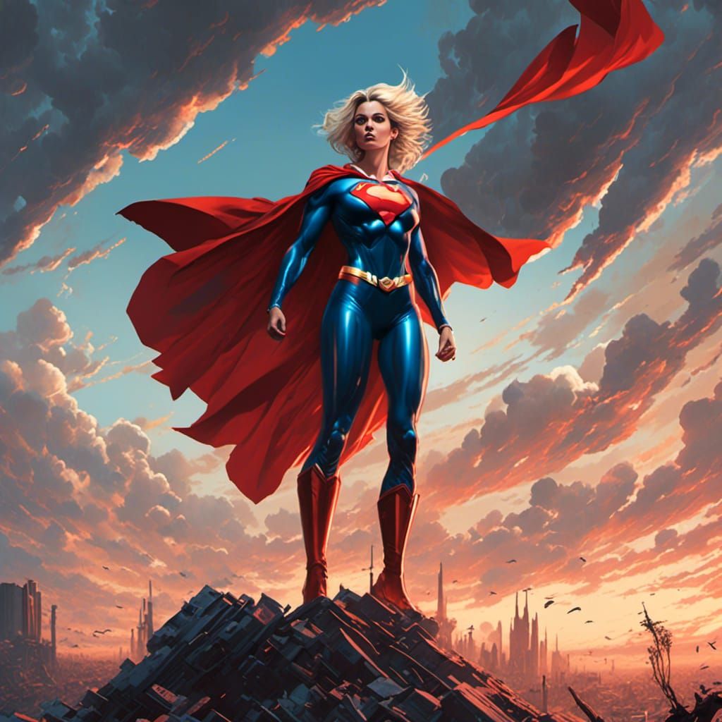 Woman as Superman in Vector Art Style