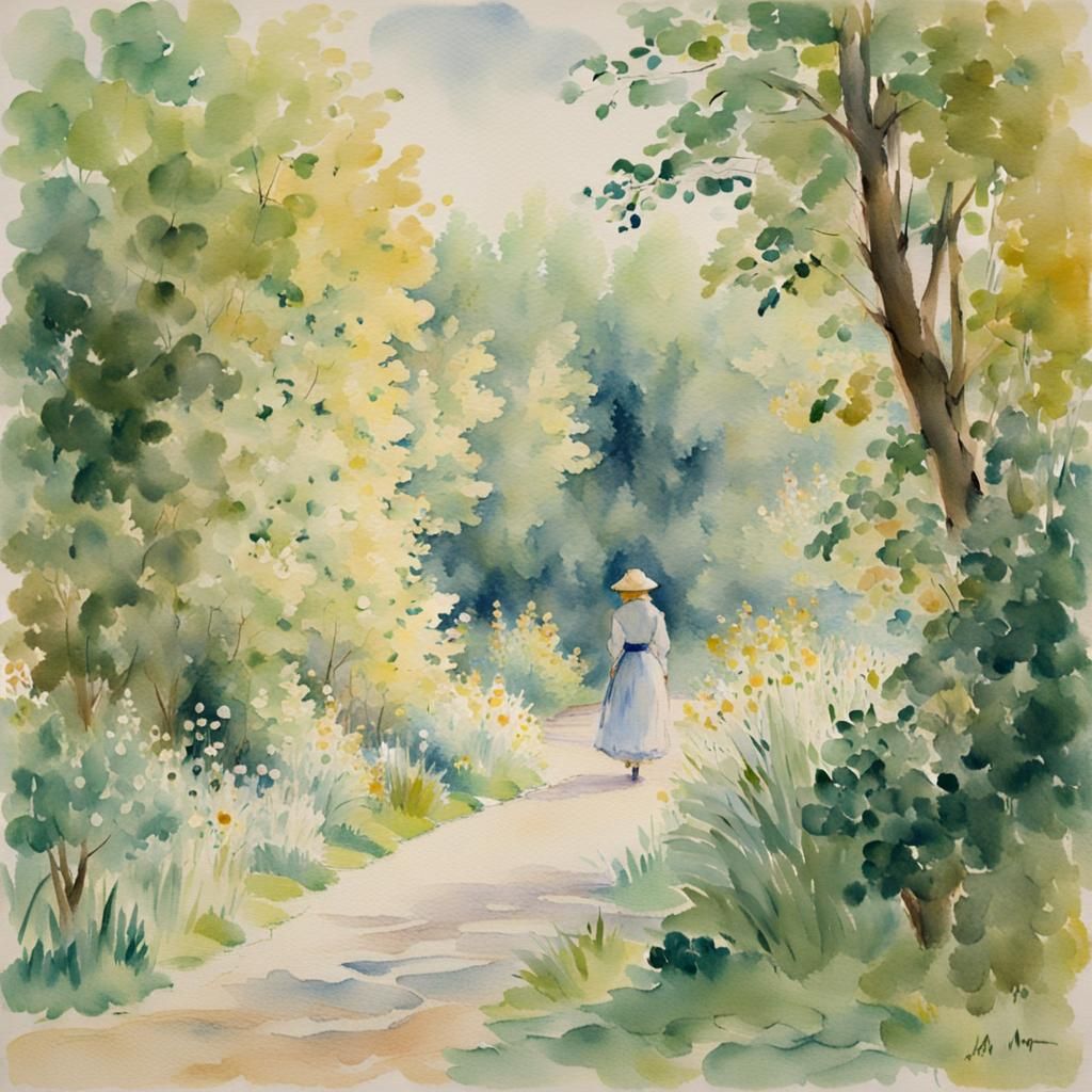 Impressionist Watercolor of Ville-d'Avray Wood Entrance