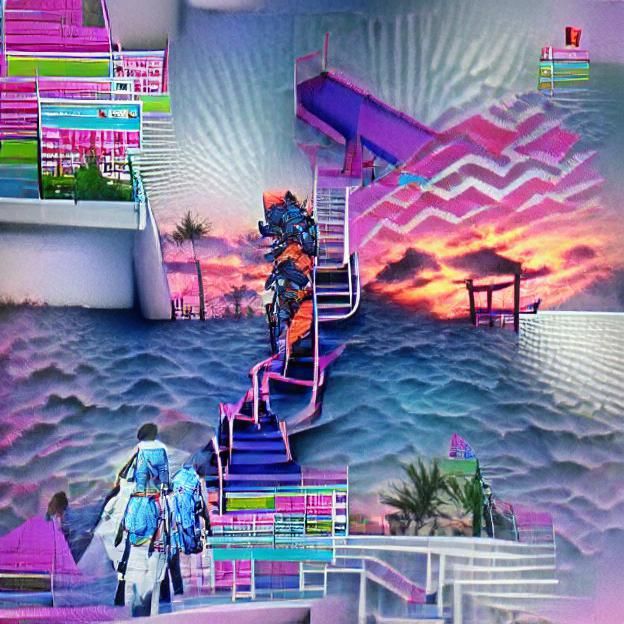 Floating Stairway in Vaporwave Dreamscape