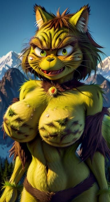 Cursed Mountain Lady with Garfield Grinch Elements