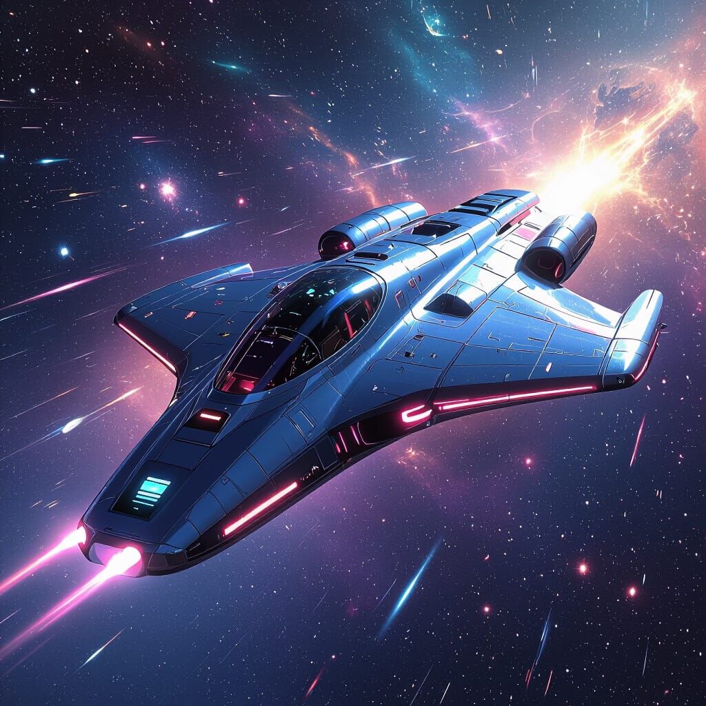 Majestic Spaceship Soaring Through Starry Galaxy