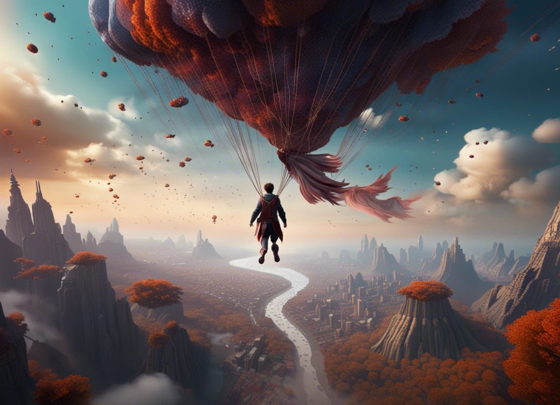 Fantastical Person Flying in the Sky