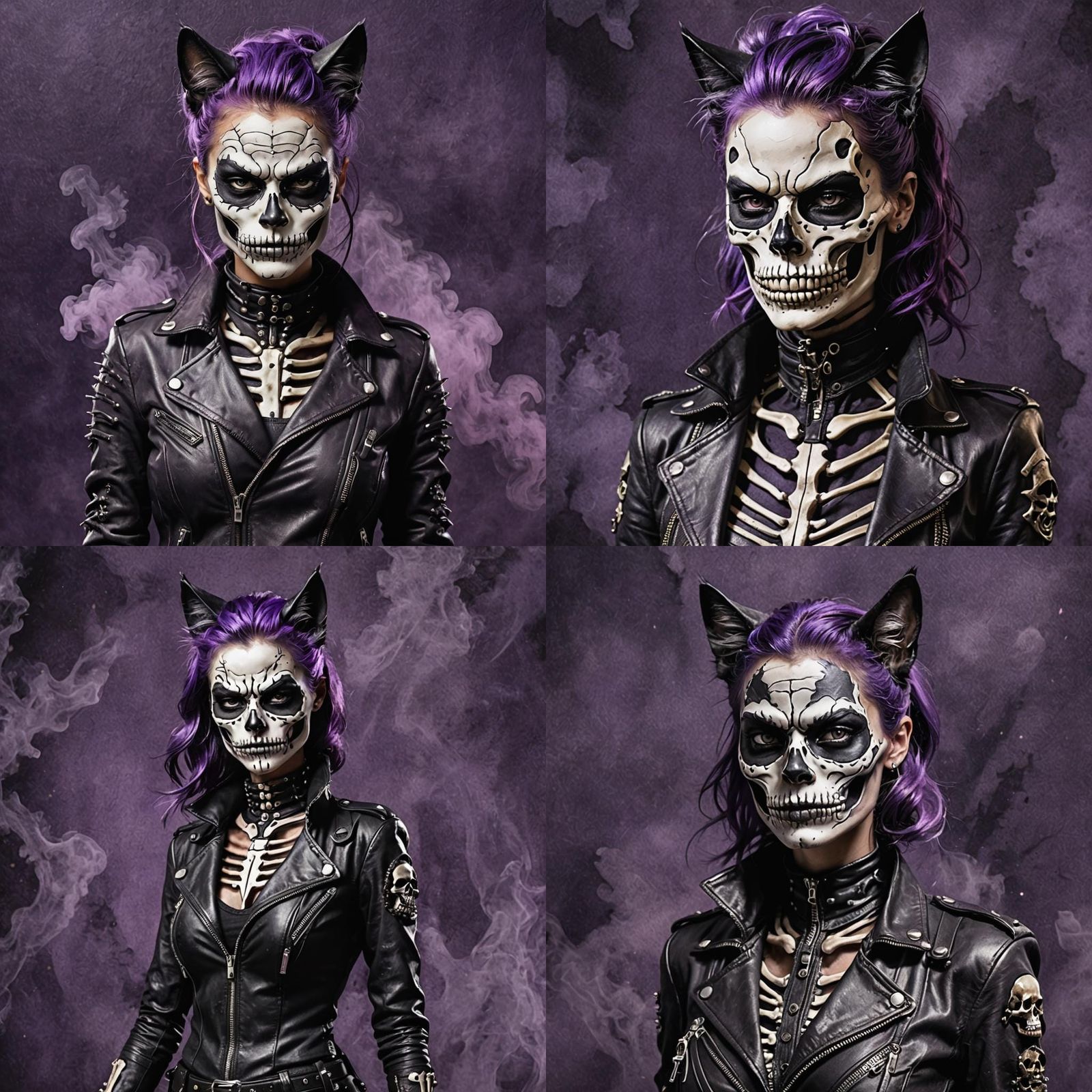 Cat Woman Skeleton in Punk Style with Smoke
