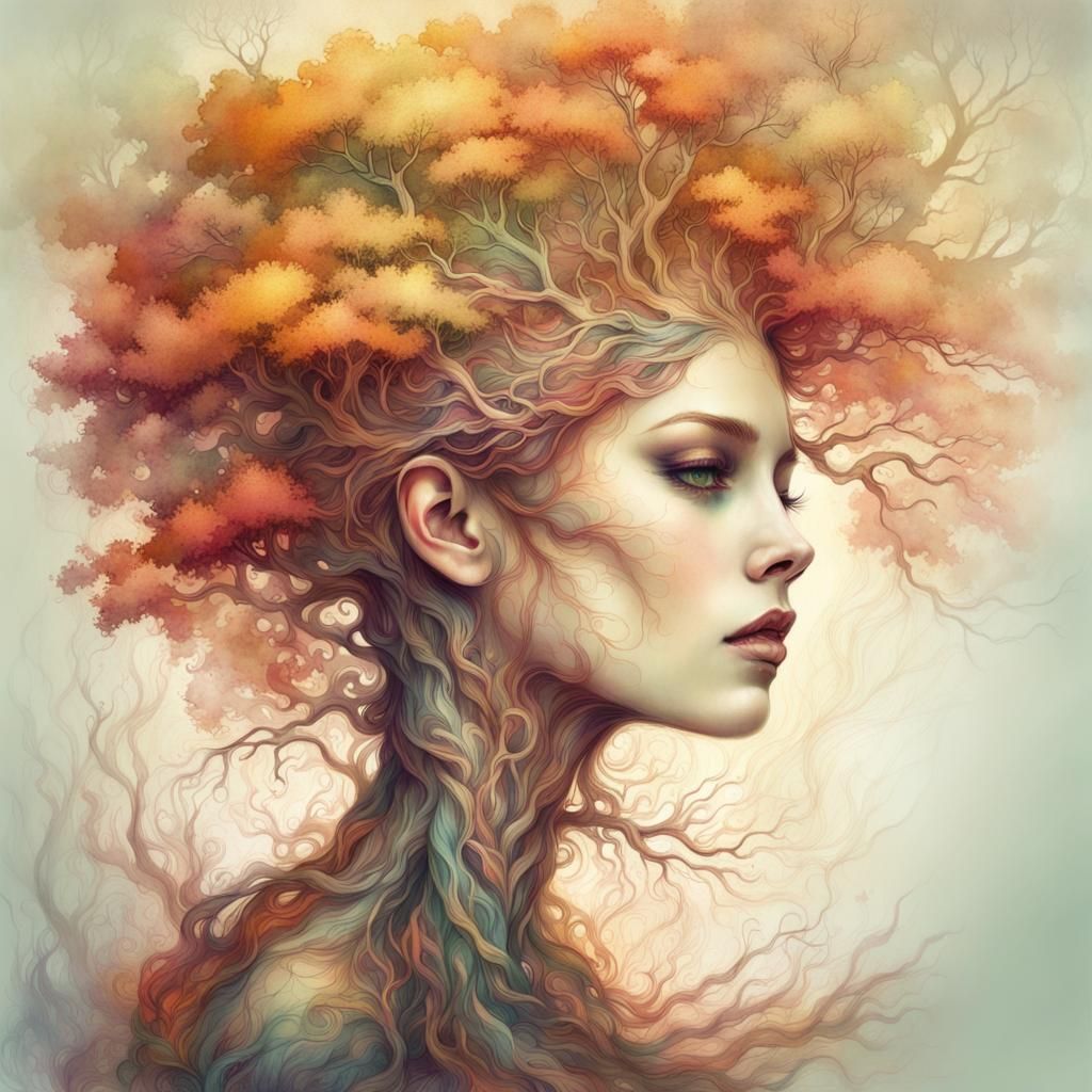 Autumn Tree of Life in Art Brut Style