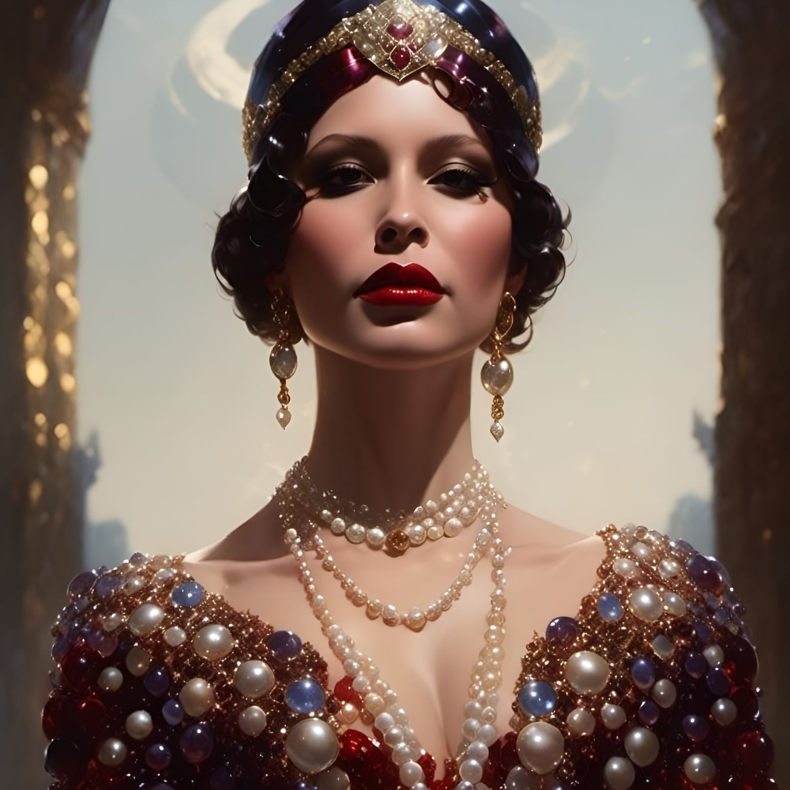 Lady in Pearls and Gems, Rutkowski-style Textures